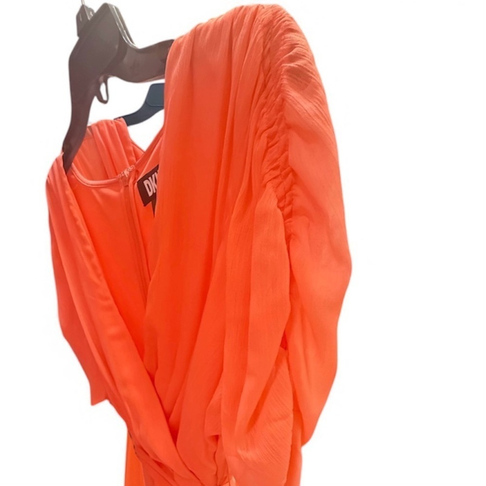 DKNY Women's Coral Wrap Midi Dress with Ruched Sleeves Size 4- Retail Price $140 - Picture 11 of 12